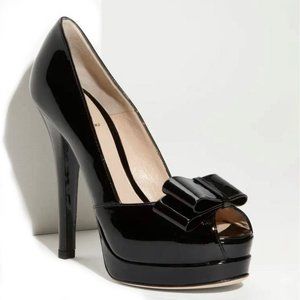 FENDI Deco Bow Trim Pump Black Patent Leather Ultra High Heel Size 36.5 US 6.5